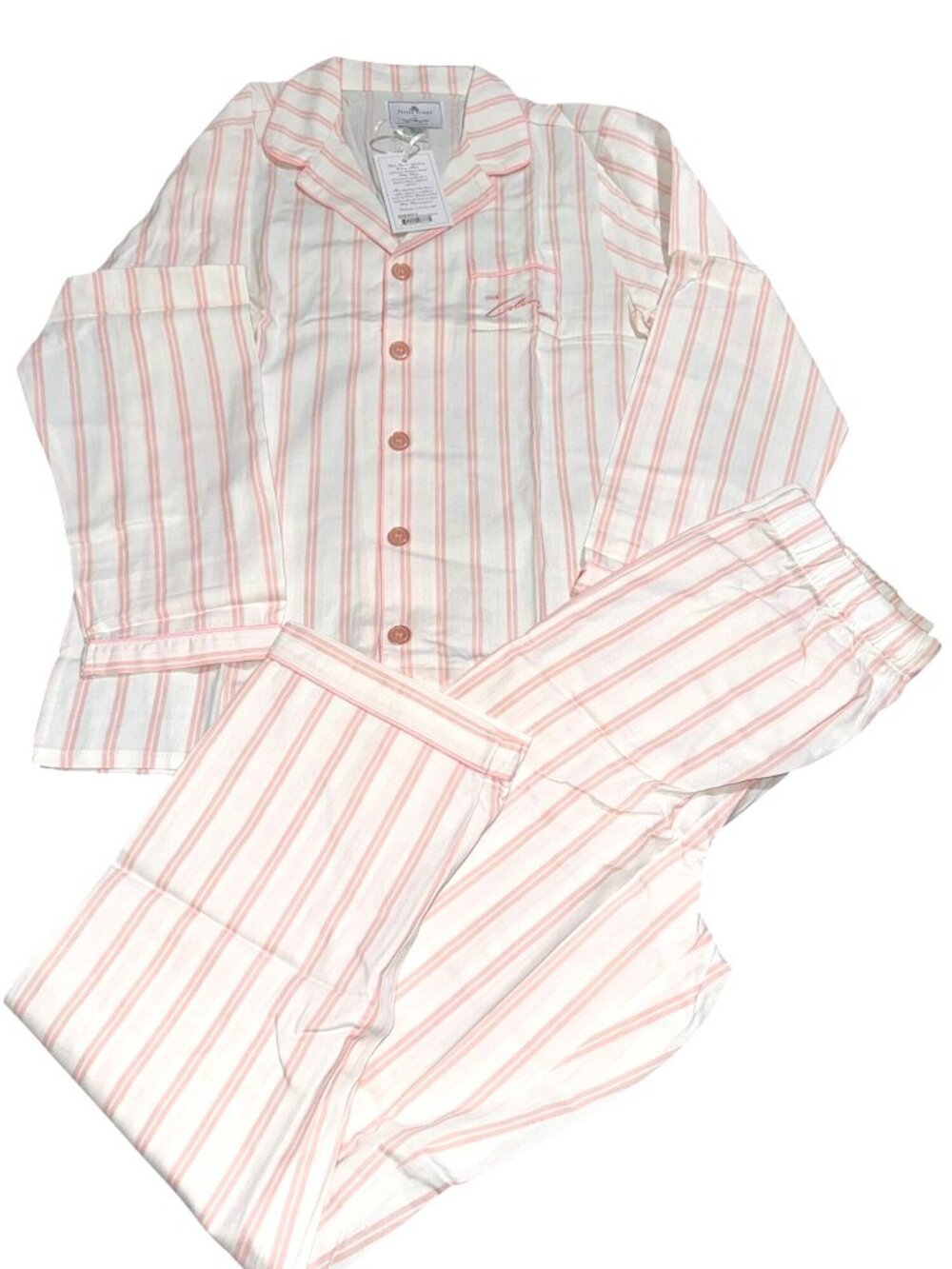 Petite Plume The Colony Hotel Girls Striped Pajama Set Pink & White Size 12 Cott - Picture 2 of 13